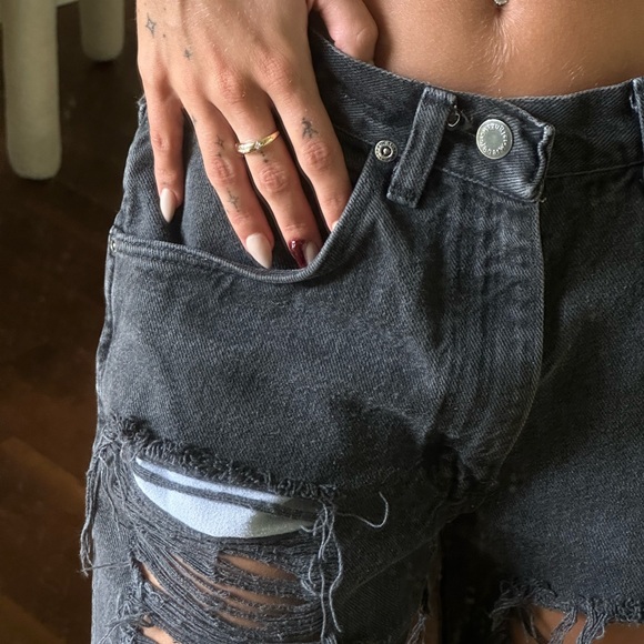 distressed black denim pants - Picture 2 of 6